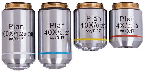 Bild Levenhuk 1000 Set mit Planobjektiven (4-, 10-, 40-, und 100-fach (Öl)),  1