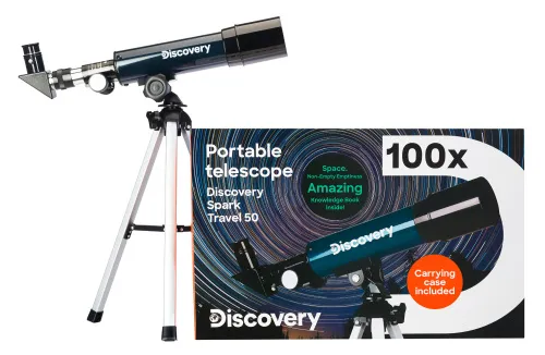 Fotografie Levenhuk Discovery Spark Travel 50-Teleskop mit Buch,  2